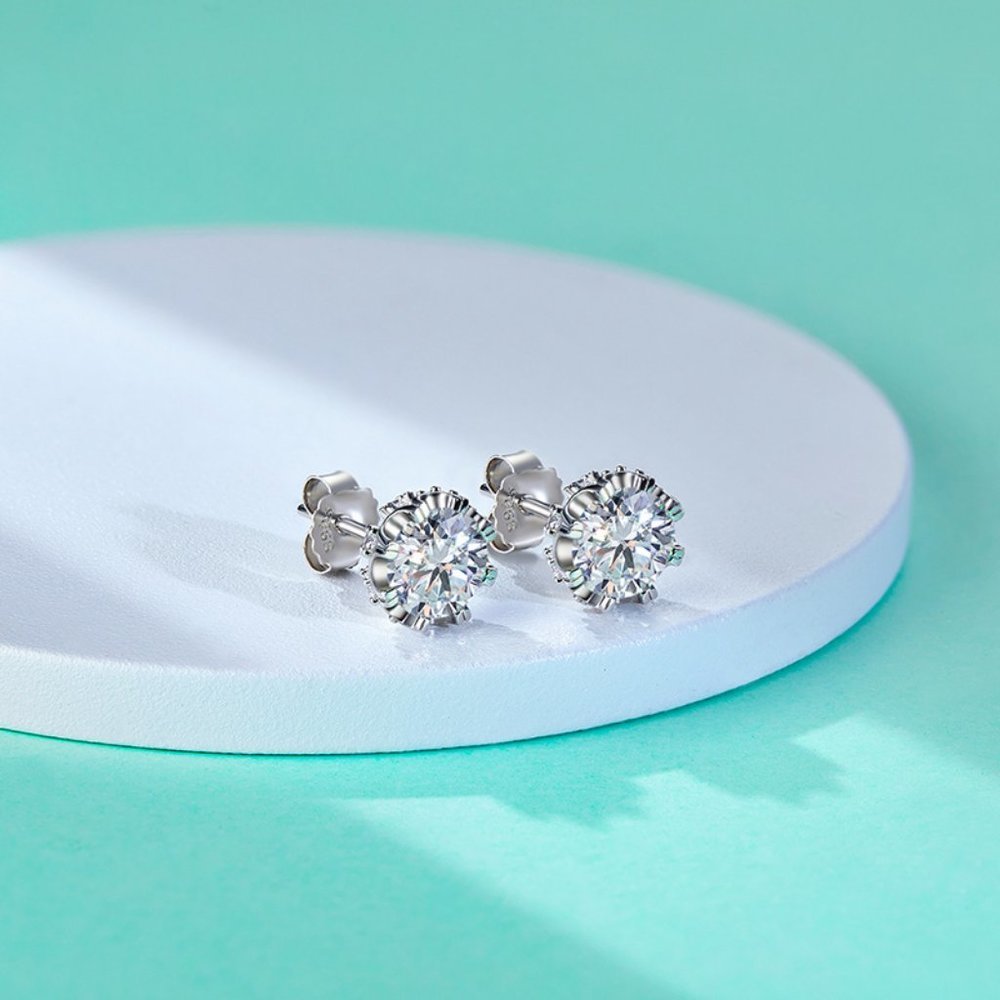 Certified 2ct. t.w. Moissanite Diamond Round Stud Earrings NEW A - Picture 5 of 9